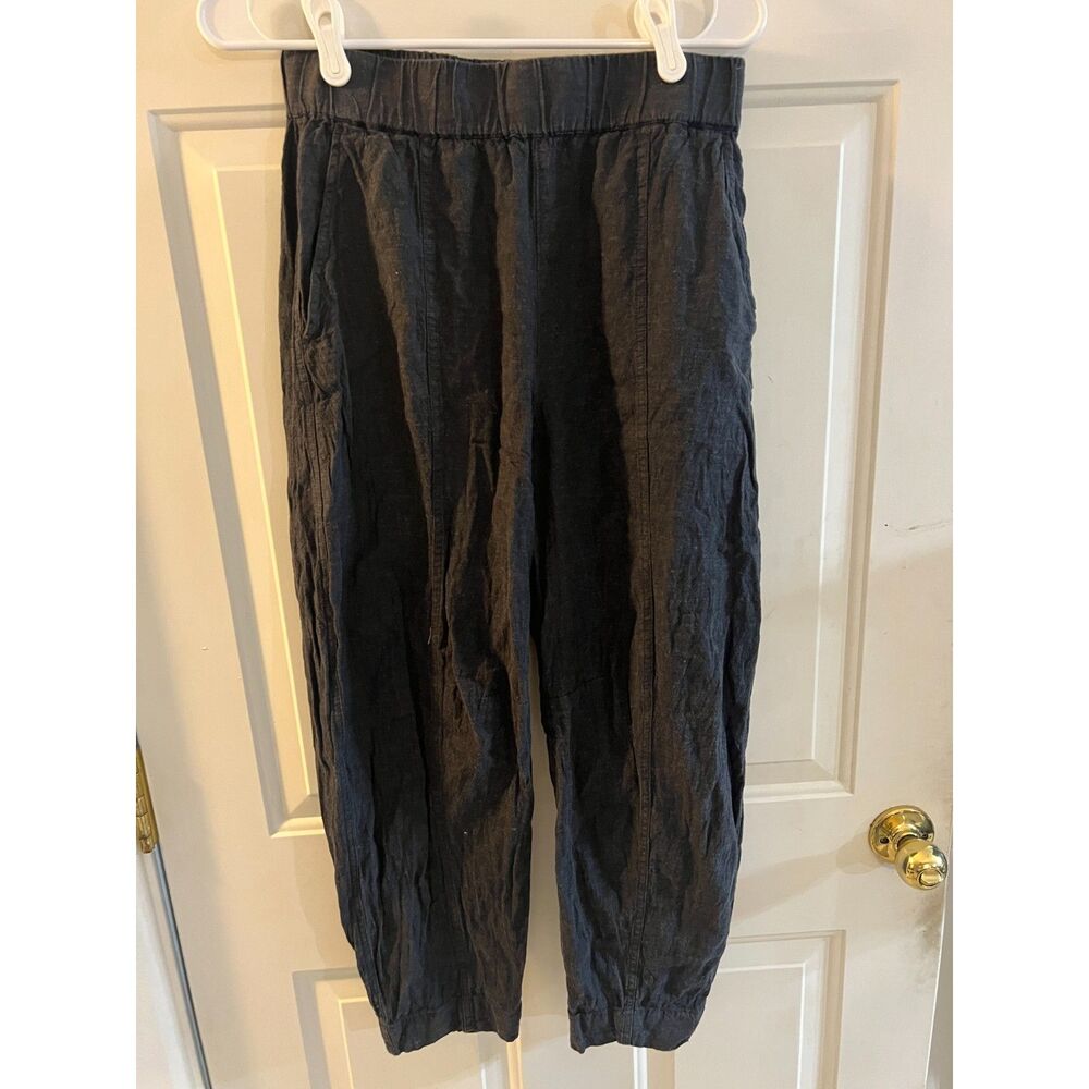 Carve Designs Black Linen Tencel Blend Cropped Pants Pull On Pockets Coastal XS